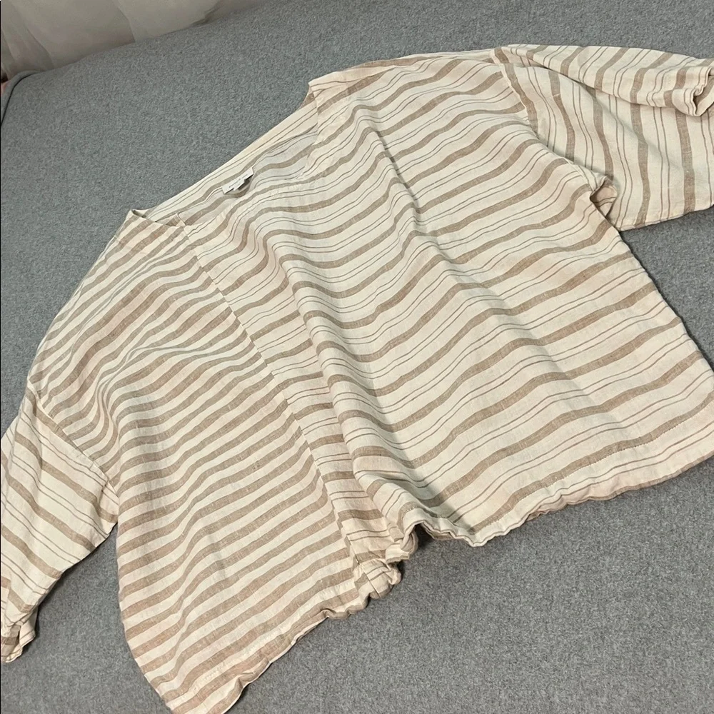 PureJill Lagenlook Linen Top XL Petite Boho Striped Boxy Quiet Luxury Coastal